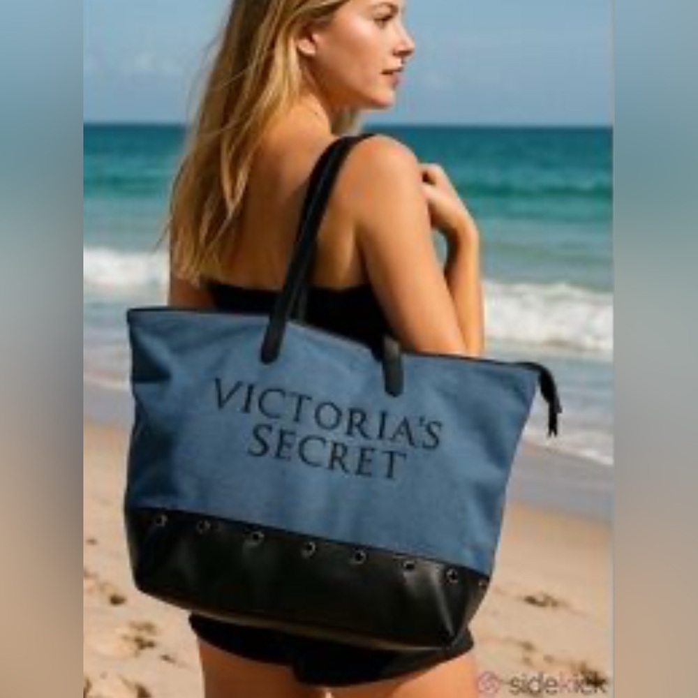 Victoria's Secret Denim Blue and Black Tote